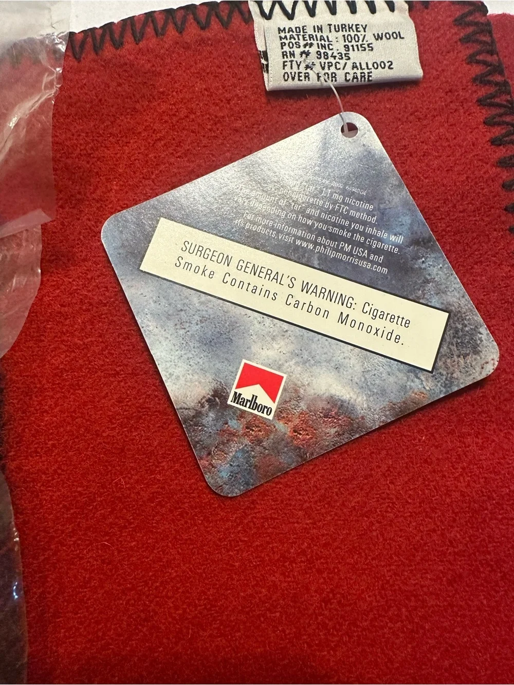 2003 Marlboro 100% wool blanket red w/ black strip thick 69x54